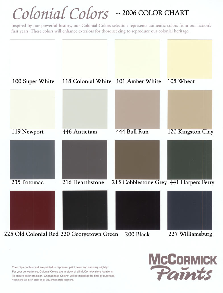 2006 Colonial color chart